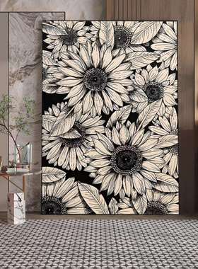 现画代简约向日葵个众文艺复古风性小装饰画玄关76074卧室挂客厅