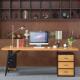 美式 工业风复古实木书脑桌抽屉长电条老板桌K70404家用带简易桌椅