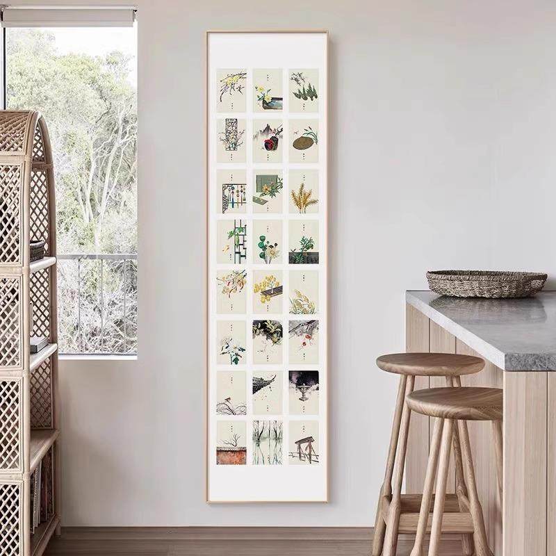 新中式24十四气玄关装饰画原木壁画竖风民节宿走廊墙面装DAV饰挂
