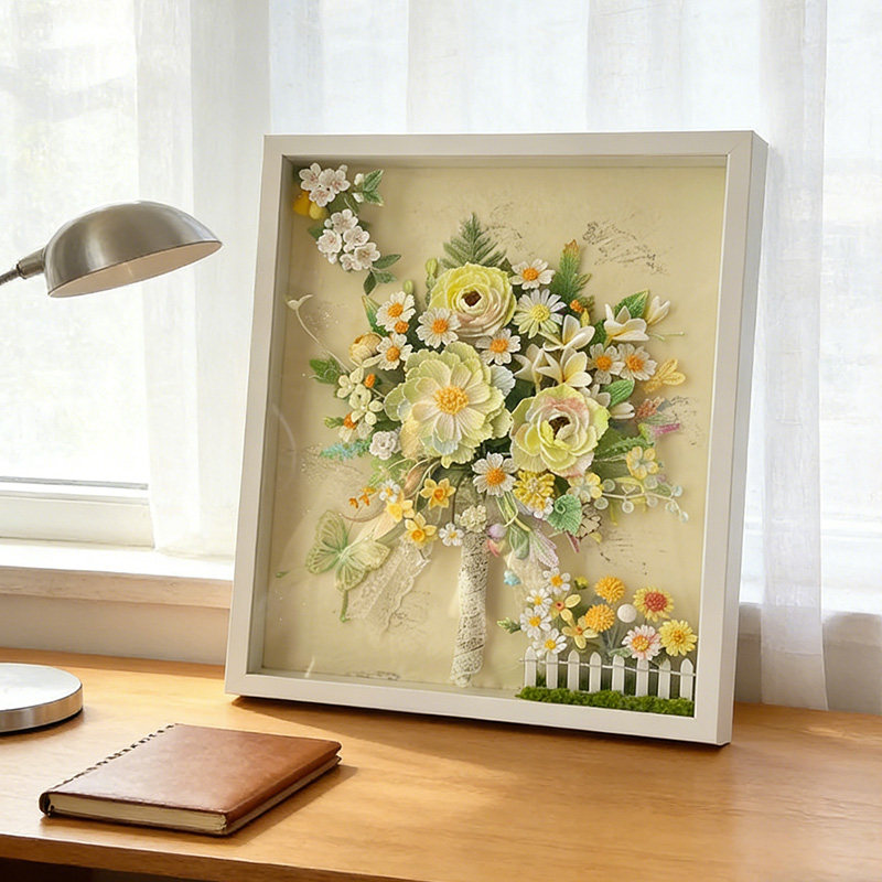 绿色治愈玫瑰花立体田园客厅玄关装饰画菊花卧室饭厅挂画花卉墙画