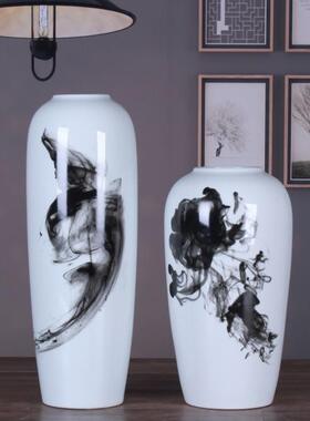 景德镇新摆中式YCG陶瓷三花瓶手绘墨画件套桌面家水居装饰品现代