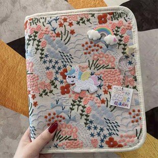 刺绣小马产检收纳册拉链包2026款春草可折叠孕检报告单2026马宝宝怀孕证件活页便携文件夹孕妇孕初期用品手册