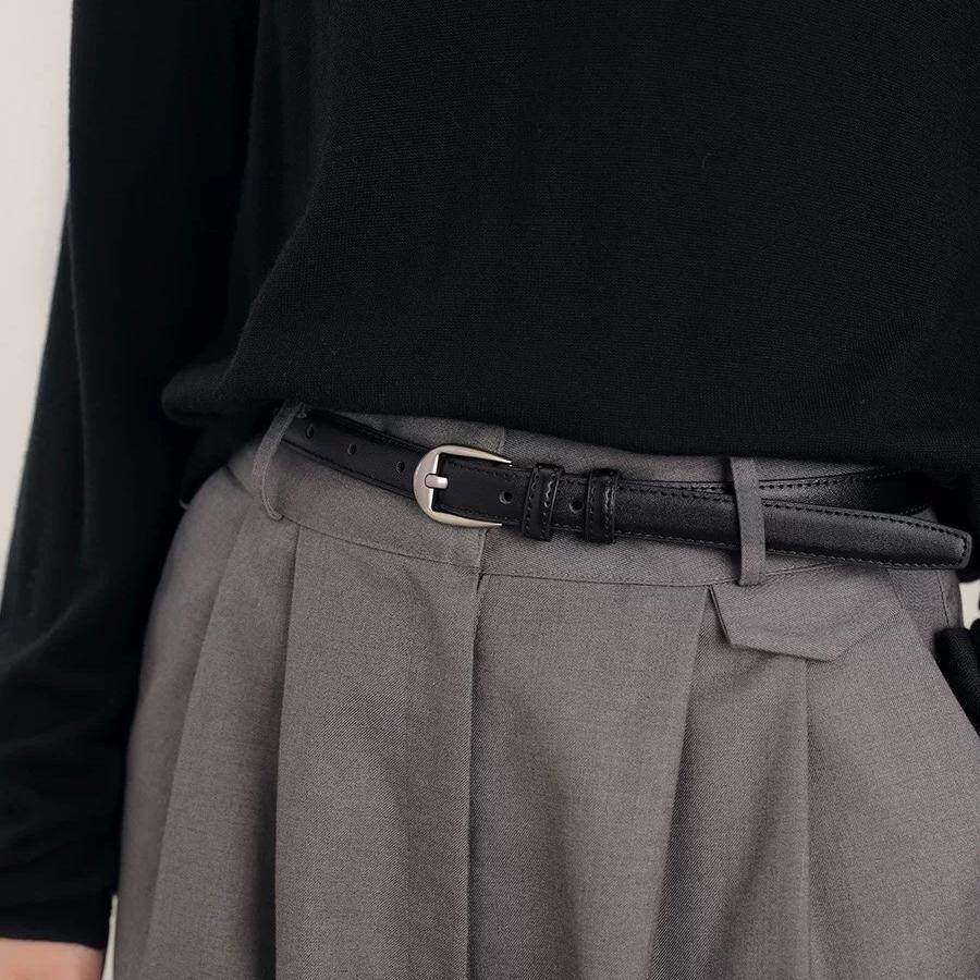 日本新款针扣细腰带高级感配西裤牛仔裤女士真皮皮带女款简约百搭