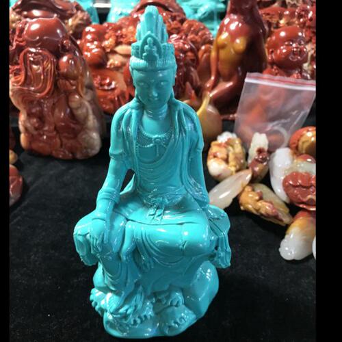仿绿松石玉石精雕观音摆件旺财送福保平安玉菩萨家居商铺摆件