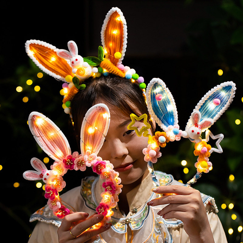 3D新款发箍兔子灯笼扭扭棒头饰