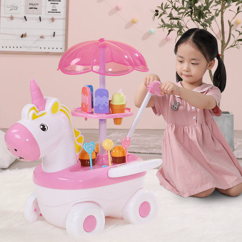 德国儿童过家家冰淇淋车玩具女孩3-6岁仿真小推车糖果车套装生日