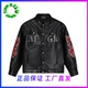 AFGK2023FW 烫钻贴皮翻领皮衣美式 街头复古嘻哈潮流休闲排扣外套