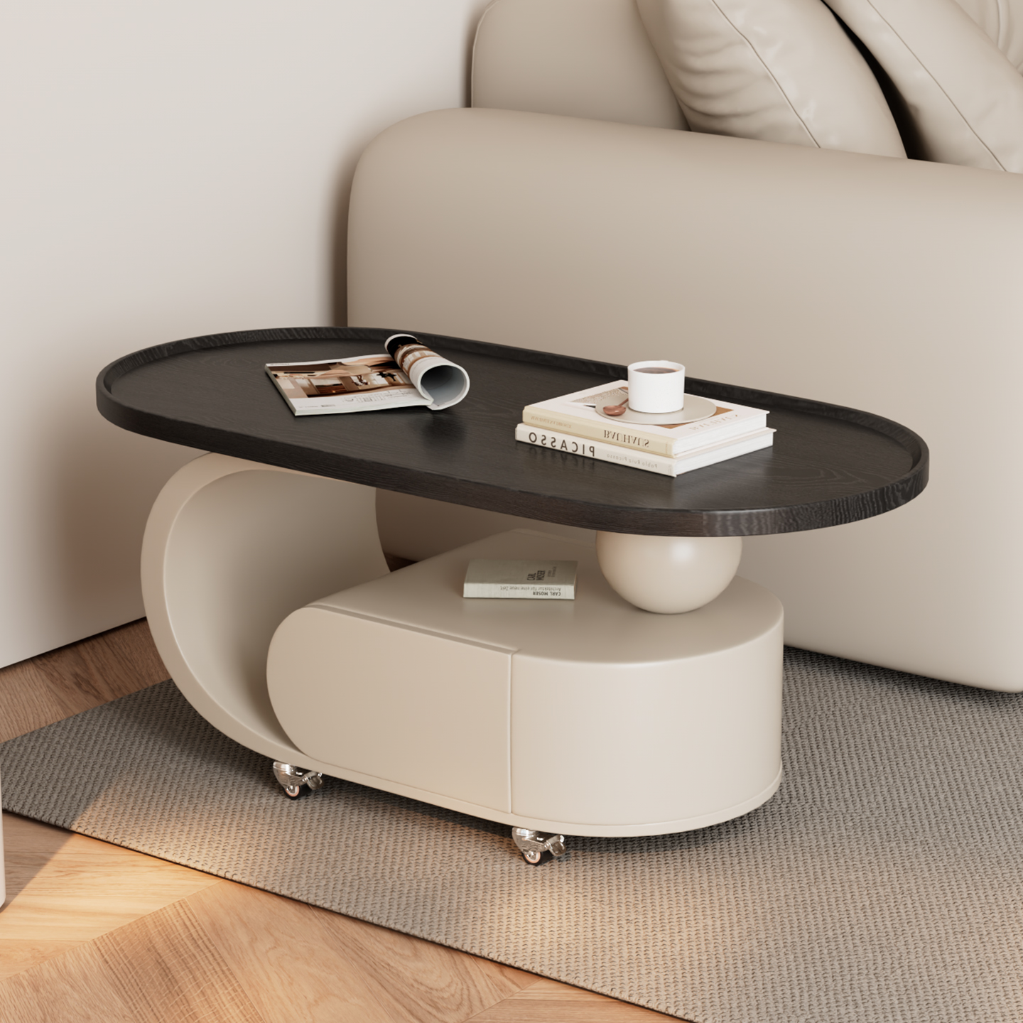 极简风可移动茶几奶油风侘寂创意