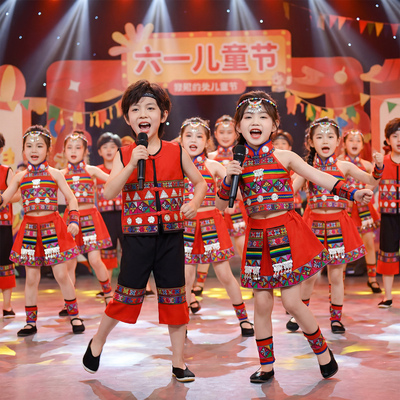 新六一儿童苗族演出服少数民族舞蹈服装彝族瑶族哈尼族黎族服饰
