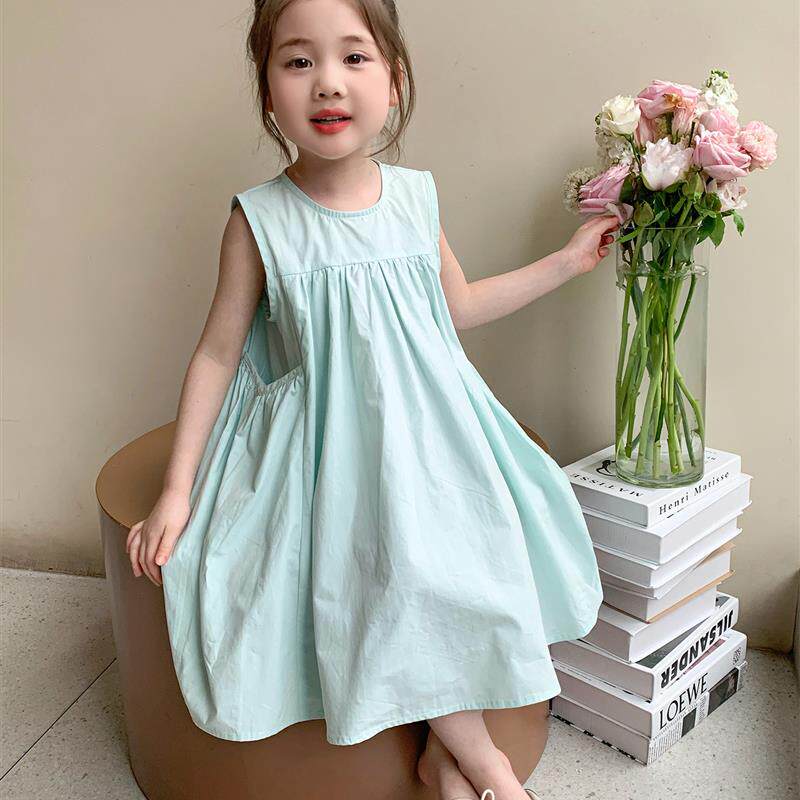 女童连衣裙夏季2026新款儿童大口袋背心裙女宝宝韩版洋气休闲长裙