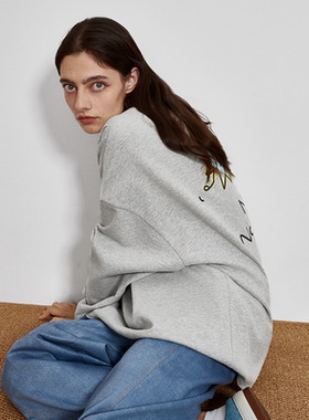 NOD NOT NO三色双面绒感oversize套头圆领印花卫衣宽松百搭叠穿