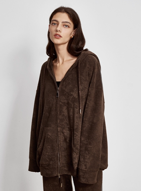 NOD NOT NO绒感毛巾肌理拉链帽衫套装松紧连帽宽松卫衣与卫裤套装