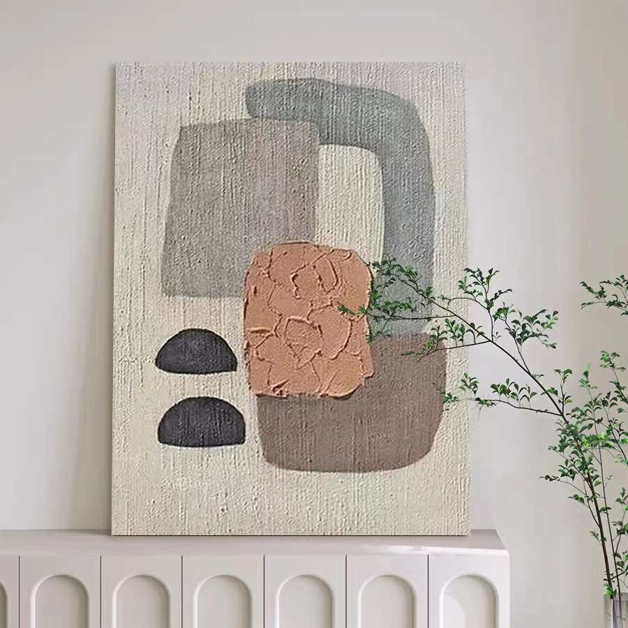 纯手绘无框装饰画现代简约客厅玄关落地挂画立体肌理抽象色块油画图片