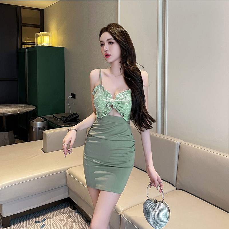 极速夜店女装性感低胸包臀吊w带裙气质露背夜总会酒吧女短裙技师