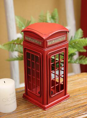 欧洲英伦风格桌面建筑配件覆古双层巴士模型伦敦电话铁艺术装饰品