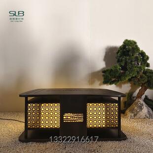 大型户外柱头灯售楼门口落地灯方形不锈钢灯镂空雕花石柱灯森隆堡