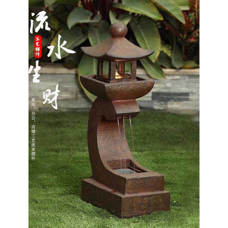 中式流水摆件落地喷泉别墅庭院户外花园灯塔循环水系景观家居装饰