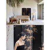 若奈文房系列 双面藏宝16格平安瓷 手绘金竹四折漆木屏风隔断