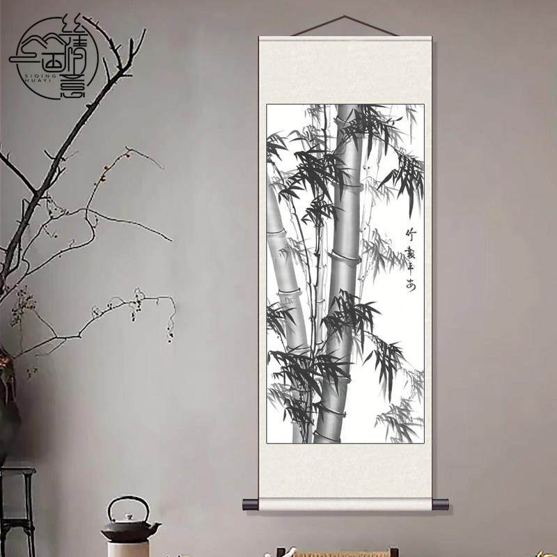 张大千玄关卷轴定制竹报平安装饰挂画 画茶楼字画 画酒店壁画 画,家居饰品,国画,淘宝优惠券,粉丝福利购,淘宝优惠卷