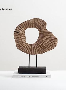 中古侘寂风艺术实木雕塑样板间售楼处民宿酒店玄关书柜装饰品摆件