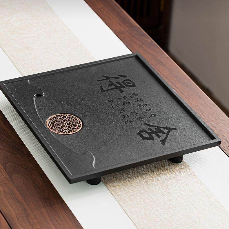 40*37嵌入式茶盘茶台整块茶桌乌金石茶几漏水泡茶简约石材