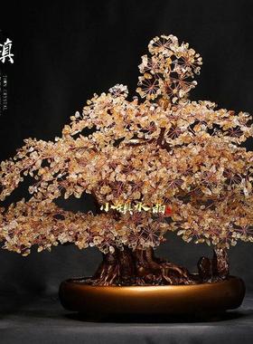 新款精选天然巴西黄水晶招财摇钱树家居装饰品开业乔迁送礼品摆件
