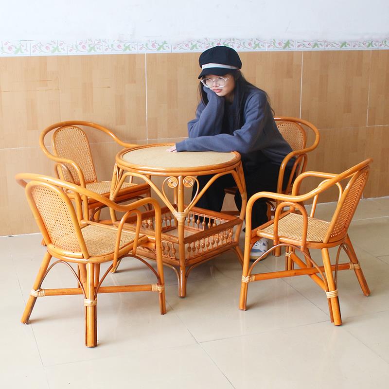 真藤小椅子客厅阳台休闲 椅天然藤椅藤编小凳子庭院藤椅茶几小桌