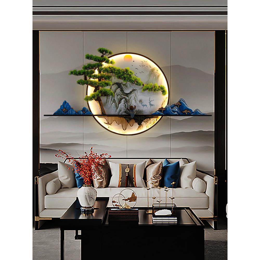 新中式楼梯间过道圆形壁画灯酒店入户玄关床头沙发背景山水墙壁灯