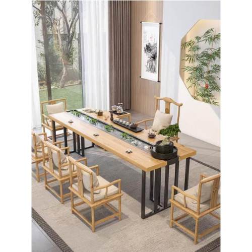 实木泡茶台新中式流水禅意茶桌椅组合现代简约办公室原木功夫茶几