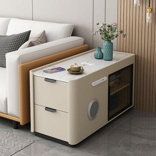 简约现代沙发边柜轻奢高级感客厅咖啡角几多功能白色极窄岩板边几