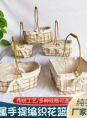 2026新款手工铁艺麻布花篮装饰花艺插花礼品花器喜庆节日装饰资材