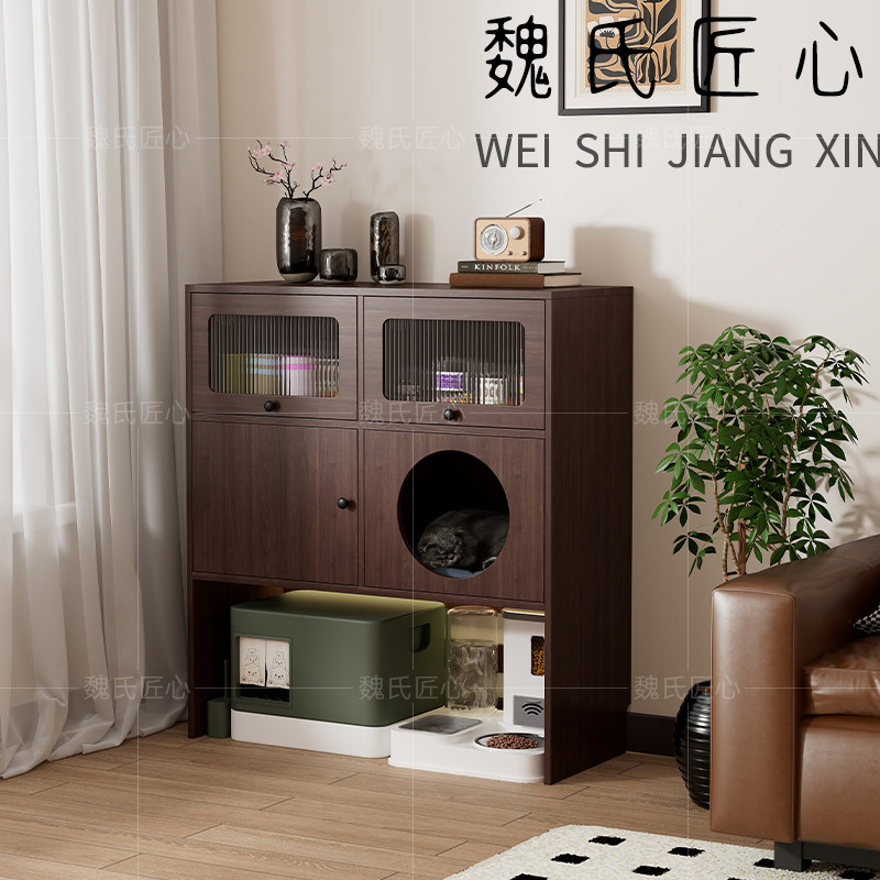 猫窝置物柜宠物猫砂盆上方收纳储物柜中古风猫别墅多层家用防尘柜,住宅家具,斗柜,淘宝优惠券,粉丝福利购,淘宝优惠卷