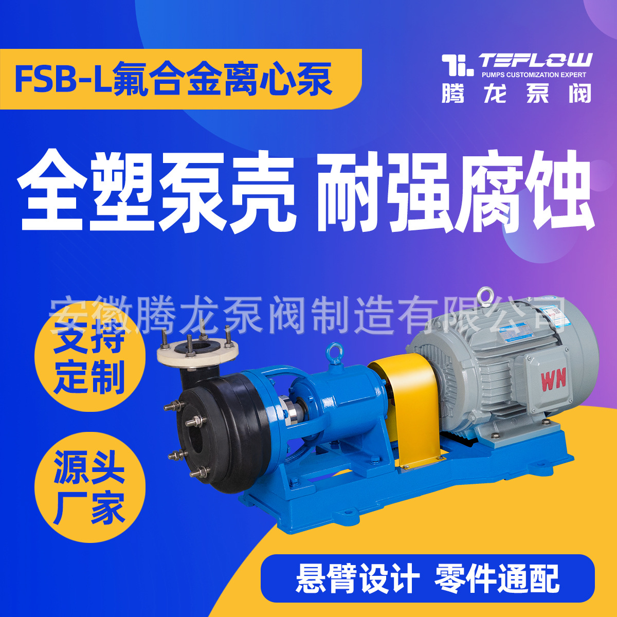 化工离心泵 fsb衬氟合金泵 卧式离心泵 浓硫酸泵厂家 腾龙