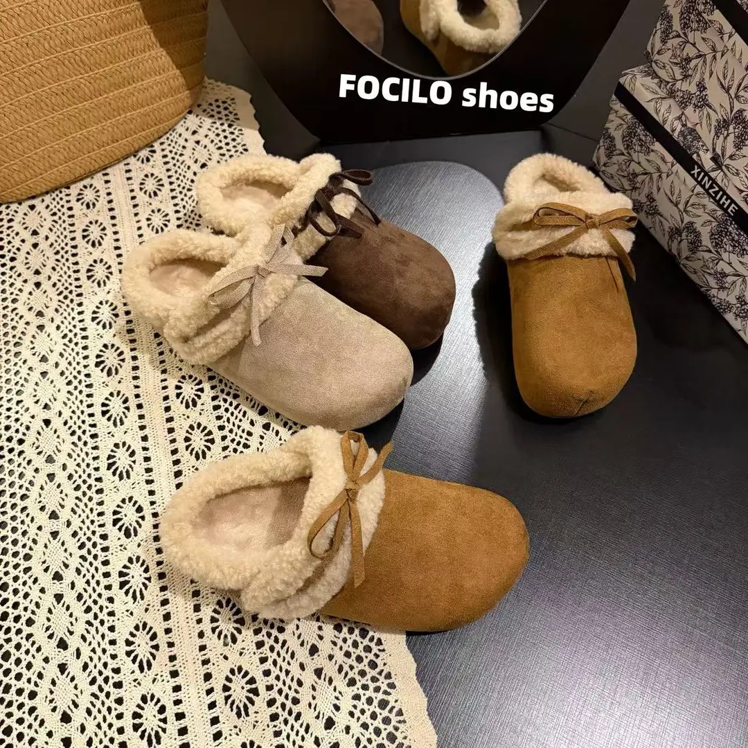 秋冬外穿加绒勃肯包头半拖女鞋