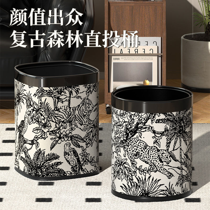 复古森林风双层大容量无盖垃圾桶2025新款家用客厅厨房收纳神器