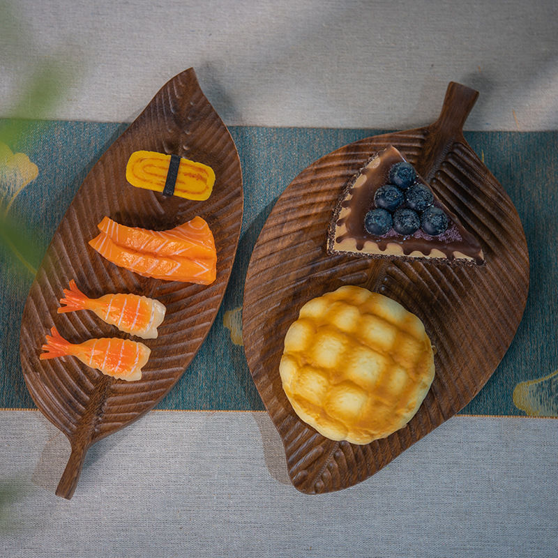 胡桃木叶子茶点盘家用木质茶台实木干泡茶盘茶杯碟相思木托盘木质