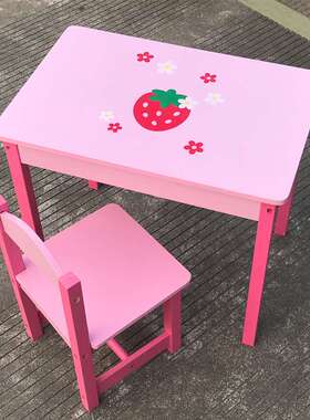 幼儿童木制草莓桌子椅子桌凳组合女孩过家家仿真梳妆台化妆桌玩具