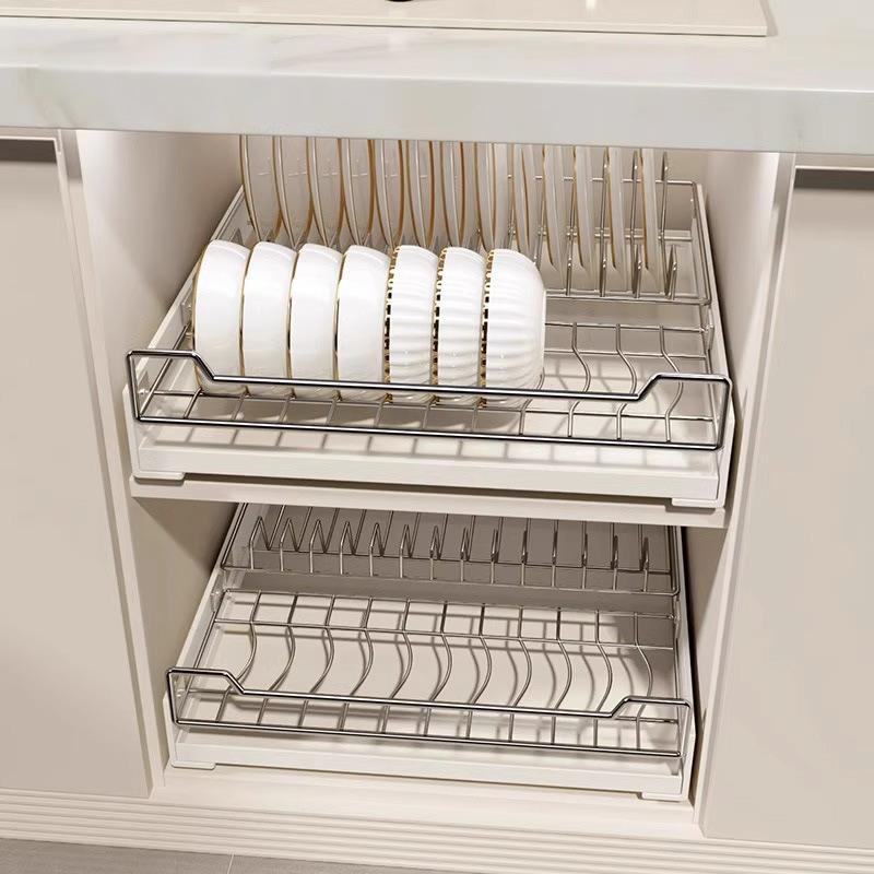 不锈钢抽屉式厨拉篮碗碟纳架房橱柜内WCyc8Hdt抽拉式收架沥水碗架