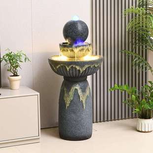 现代轻奢流生摆件客水厅电视柜旁783边落风地水球喷泉循财环水装