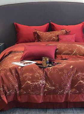 庆四件0套10支长棉数码印绒花AL-35546双面纯棉被套床单星级酒婚