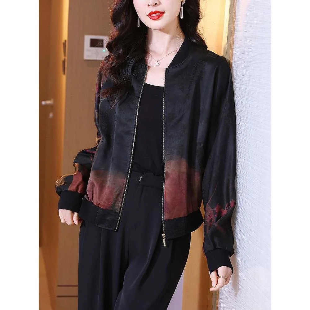 樱美嘉香云纱真丝开衫上衣短外套宽休松大码闲桑蚕丝中老年女新品