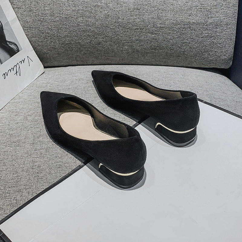 极速尖头粗跟单鞋女n2022夏季新款黑色工作鞋女低跟软底舒适职业