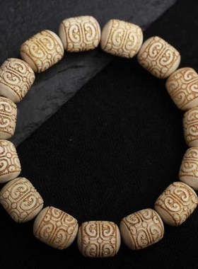 极速香樟木老型佛珠雕刻回纹珠手串桶G珠文玩木质念珠饰品男女款