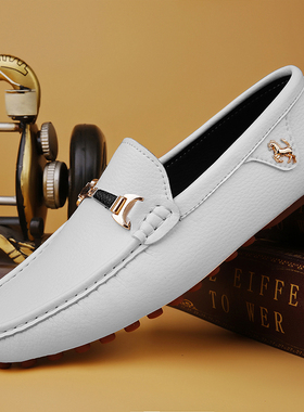 极速2022 White Loafers Men Handmade LeatherN Shoes Black Cas