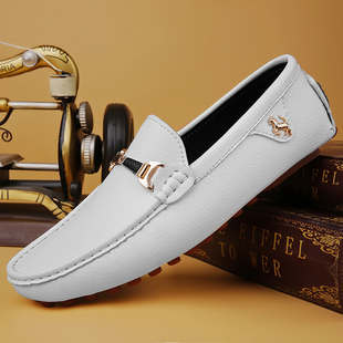 极速2022 White Loafers Men Handmade LeatherN Shoes Black Cas