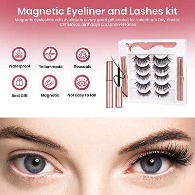 极速5 pairs 3D Magnetic Lashes with Eyeliner - NaturWal Look