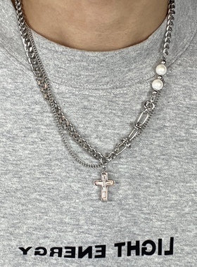极速十字架男生项链女欧美嘻哈ins小众J街头设计感锁骨链个性卫衣