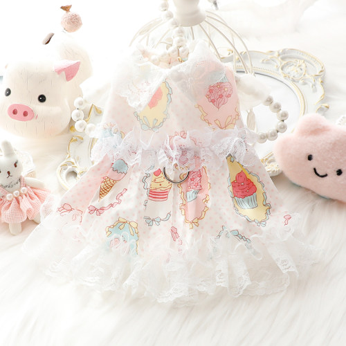 新品狗狗衣服夏薄款猫咪公主裙蕾丝冰淇淋M甜美牵引小型犬泰迪宠