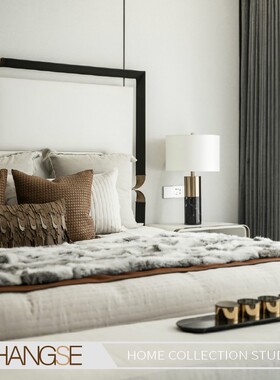 极速尚塞布艺橙色系样板房床z品套件新房主人房11/12件套