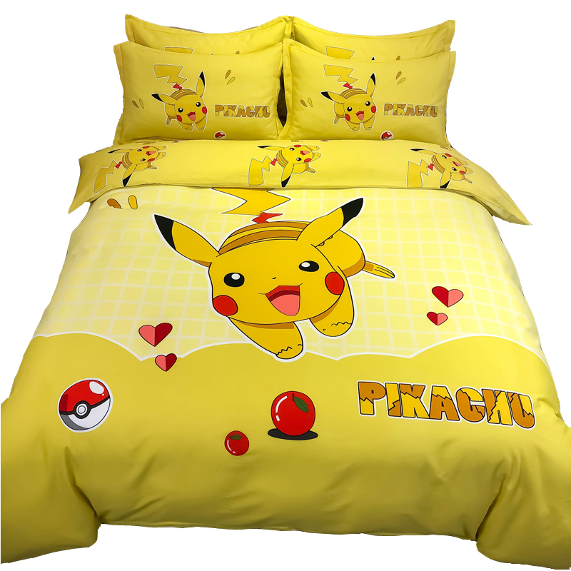 极速纯棉磨毛卡通四件套冬季儿童床上用品皮卡丘中V学生床单三件